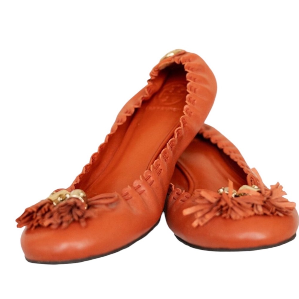Tory Burch Reese flats women's size 8 Orange w/ box